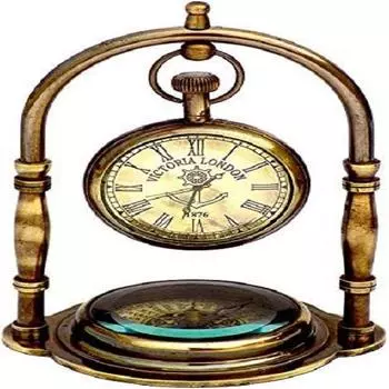 Аналоговые антикварные настольные и полочные часы из латуни с компасом Виктория Лондон