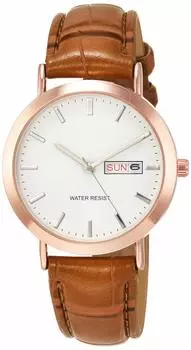 Аналоговые часы Amalfidia с днем недели и датой, водонепроницаемый кожаный ремешок, белый циферблат, A44M04, коричневый [Arias], мужские