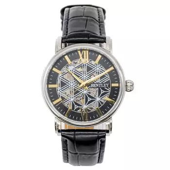 Аналоговые часы с кожаным ремешком, механические, с ручным заводом, Bentley, серебристо-черные [Clefer], мужские, BT-AM309-SV серебряный