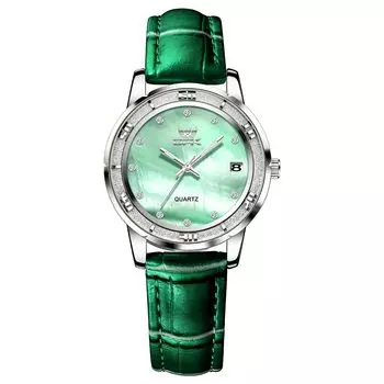 Аналоговые часы Shell Calendar Embossed Leather Quartz Classic Commuting Women s Watch, Часы, Циферблат, В комплекте, Стильный, Ремешок, Часы, (зеленый) зелёный