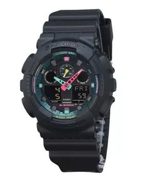 Аналоговые цифровые часы Casio G-Shock с мультифлуоресцентными акцентами, смоляной ремешок, черный циферблат, кварцевые мужские часы GA-100MF-1A 200M чёрный