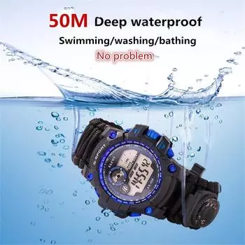 Аналоговые цифровые часы с двойным дисплеем, многофункциональные, с открытой кнопкой, водонепроницаемые электронные часы, подходящие для использования на открытом воздухе чёрный