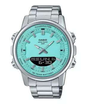 Аналоговые цифровые комбинированные кварцевые часы Casio из нержавеющей стали с бирюзовым циферблатом AMW-880D-2A2V Мужские часы