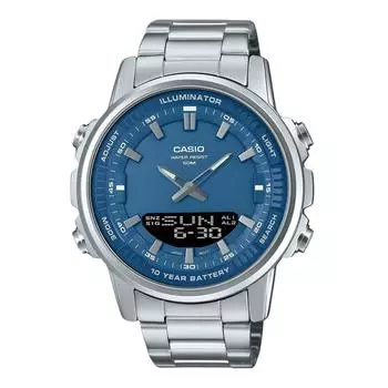 Аналоговые цифровые комбинированные кварцевые часы Casio из нержавеющей стали с синим циферблатом AMW-880D-2A1V Мужские часы синий