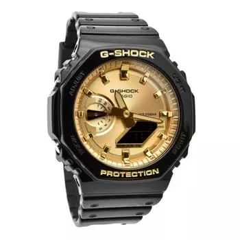 Аналоговые цифровые мужские часы Casio G-Shock с полимерным ремешком черного и золотого цвета GA-2100GB-1A 200M золотой