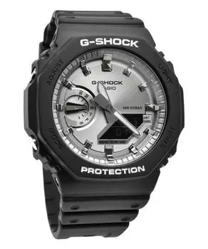 Аналоговые цифровые мужские часы Casio G-Shock черного и серебристого цвета с полимерным ремешком, кварцевые GA-2100SB-1A 200M серебряный