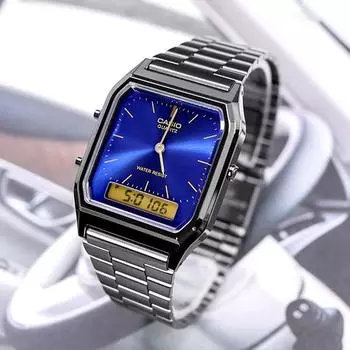 Аналоговые цифровые наручные часы Casio с квадратной пряжкой и общей парой