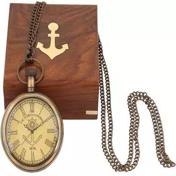 Аналоговые карманные часы под старину в деревянной коробке из шишама