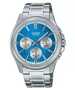 Аналоговые кварцевые часы Casio Enticer из нержавеющей стали с синим льдом и циферблатом MTP-1375D-2A2 Мужские часы синий