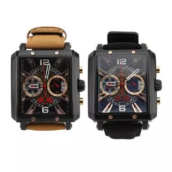 Аналоговые кварцевые часы-хронограф с прямоугольным циферблатом, водонепроницаемые, с двойным циферблатом, модные, деловые, Brown Strap Black Dial