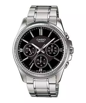 Аналоговые кварцевые мужские часы Casio Enticer из нержавеющей стали с черным циферблатом MTP-1375D-1AV чёрный