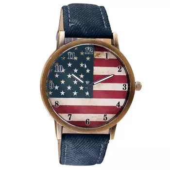 Аналоговые кварцевые наручные часы с кожаным ремешком с узором американского флага DB