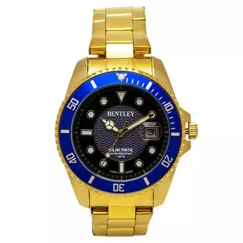 Аналоговые солнечные водонепроницаемые металлические часы Bentley Gold [Clepher] мужские BT-AM389-BLG