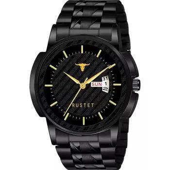 Аналоговые водонепроницаемые мужские часы с датой и днем (Золотой круглый циферблат, золотой ремешок)