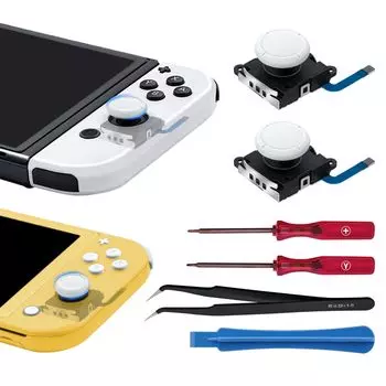 Аналоговый джойстик Mcbazel Switch 3D для Switch Lite, 2 шт., сменные детали для джойстика Switch Lite с набором инструментов для ремонта, белый OLED/переключатель/переключатель -