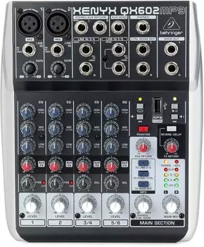 Аналоговый микшер Behringer 6 каналов 1 ручка Comp/Reverb/Delay Effect/MP3-плеер XENYX QX602MP3