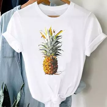 Ананас Прекрасный тренд Симпатичная женская футболка 90-х годов с коротким рукавом Летняя мода с принтом Футболка Женская женская одежда Повседневная футболка с рисунком S