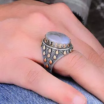 Anatolia Design Йеменское серебряное мужское кольцо с агатом, кольца из стерлингового серебра 925 пробы для мужчин, турецкое мужское кольцо ручной работы