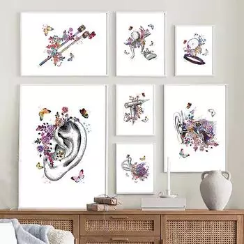 Анатомическая картина на холсте для внутреннего уха, Аудиология, улитка, плакаты на скандинавскую тему и принты, настенные художественные картины для декора медицинской клиники, без рамки 21*30cm