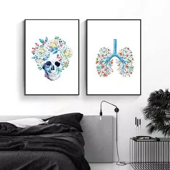 Анатомическое искусство, медицинская картина на холсте, цветочные органы, сердце, легкие, плакат с принтом, студенческое образование, больничная картина, современное украшение 21cm30cm NoFrame