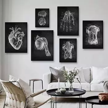 Анатомия человека, холст, картина, скелетное сердце, картина, украшение, плакат, подарок, спальня, настенные художественные принты, современный домашний декор, эстетический 21cm30cm NoFrame