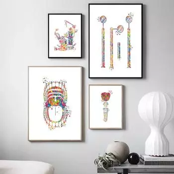 Анатомия Стоматологическая Медицинская Картина На Холсте Акварельные Настенные Плакаты и Печатные Картины для Стоматологического Оборудования Зубы Украшения Дома 21x30cm No Framed