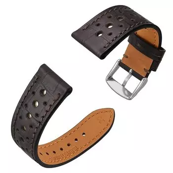 [Anbeer] 18 мм ремешок для часов, сменный ремень из тисненой кожи, тиснение в стиле ралли, в комплекте с инструментами для замены, темно-коричневая серебряная пряжка