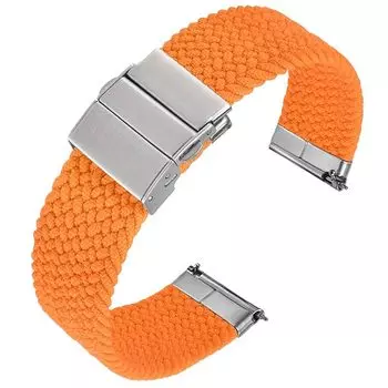 [Anbeer] 18 мм ремешок для часов, сменный плетеный нейлоновый ремешок, плавно регулируемый, быстросъемный, с тройной застежкой-кнопкой, оранжевая, серебристая пряжка