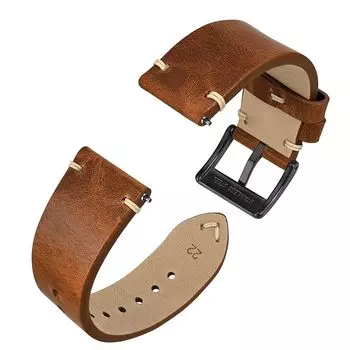 [Anbeer] 18 мм ремешок для часов военного типа из натуральной кожи с быстросъемным ремешком, пряжка черного цвета, прибалтийский светло-коричневый