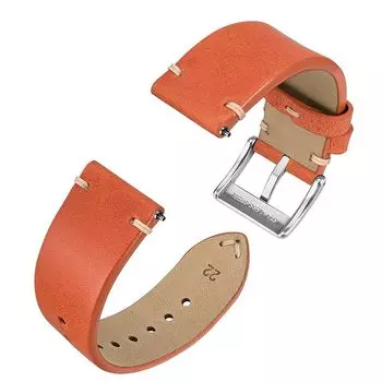 [Anbeer] 22 мм ремешок для часов военного типа из натуральной кожи с быстросъемным ремешком цвета «балтийский оранжевый» и серебряной пряжкой
