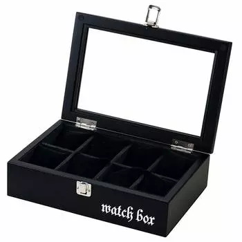 Anberotta Роскошный деревянный ящик для хранения часов, подставка, большая вместимость, прозрачный стеклянный дисплей J141 (Черный, с текстом (для 8 часов))
