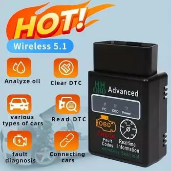 Ancel ELM327 OBD2 беспроводной сканер V1.5 OBD 2 Auto ODB автомобильный диагностический инструмент для считывания кодов двигателя чёрный
