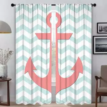 Anchor Modern Living Room Шторы для камеры Жалюзи Шторы Оконные шторы для комнаты 2 Панель Хэллоуин Украшение Раздел Ребенок W50xH70cmx2pcs-CL