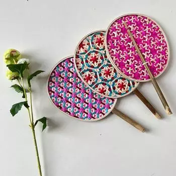 Ancient Bamboo Braided Fan Handmade Hand Cranked Fan Home Decoration Weaving Fan Summer Style B