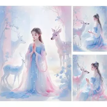 Ancient Customs Elk Girl Diamond Painting 2024 Full Round Diamond Rhinestones Mosaic Embroidery Cross Stitch Kits Home Decor Full Round 20x30CM