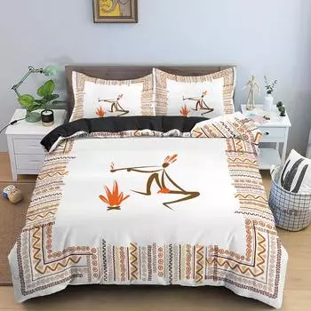 Ancient Egypt Duvet Cover Set Quilt Cover Traditional African Human Polyester Bedding Set Pillowcase Twin Queen Size for Kid Boy 70x133cm 2pcs