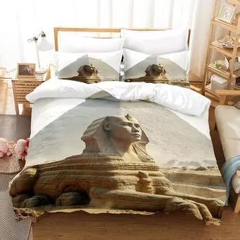Ancient Egyptian Sphinx bedding set Civilization Relief Totem Soft Comfortable duvet cover Set for Bed Pillowcase EU Single(135x200cm)