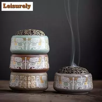 Ancient Elephant Pattern Plate Incense Burner Household Indoor Sandalwood Small Incense Holder Zen Tea Room Aromatherapy Furnace