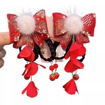 Ancient Girls Velvet Headwear New Year Headdress Kids Barrettes Rabbit Tassel Hair Clips Children Hairpin Hair Accessories