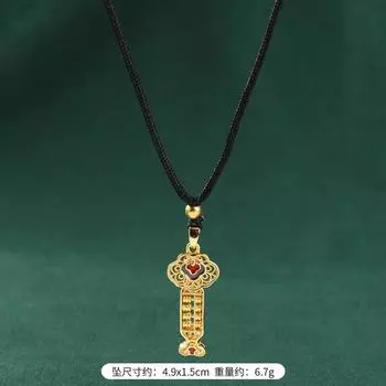 Ancient gold eight treasures compass safety lock hollow necklace retro Chinese style enamel gold-plated pendant sand gold accessories women