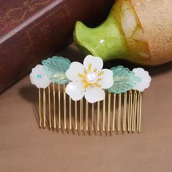 Ancient Hanfu Handmade Glazed Flower Hair Comb Insert Comb Femininity Retro Bangs Comb Disc Hair Cards Hair Accessories