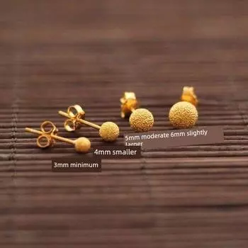 Ancient Heritage Titanium Steel Plated 18K Little Golden Beans Stud Earrings Women s Small Daily Versatile Anti-Allergy Ear-Caring Earrings [6mm] Small Golden Bean-frosted-earrings