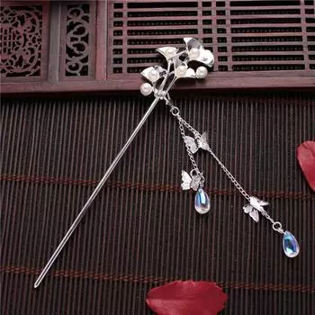 Ancient Style Classic Chinese Hair Accessories Tassel Hairpin Plate Hair Fork Pearl Hair Sticks silver-B