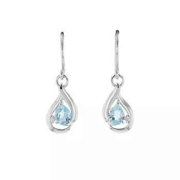 and 10K White Gold Earrings Hook Blue Topaz Diamond Drop Drop Birthstone OPRPD20275 [Pinky Diane] PINKY&DIANNE белый