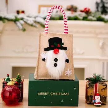 And Adorable Red White Striped Fabric Santa Snowman Reindeer Christmas Bag Tote Striped Snowman Bag