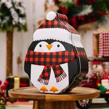 And American Stylish European Gingerbread Man Cookie Tin Box For Fun Festive RedBlack Box Penguin
