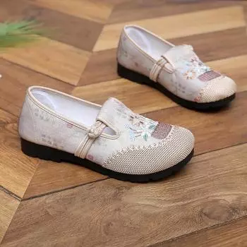 ****** and Autumn New Old ******* Cloth Shoes Women s Single Shoes New Chinese Ethnic Style Embroidered Shoes S**t Sole One Pedal Mom Single Shoes 35 серый