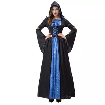 And Blue Elegant Black Starry Print Witch Cosplay Outfit Ideal For Stage Performances M