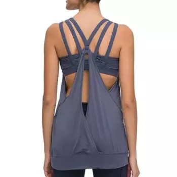 [and-L] Женская одежда для йоги, топ-бюстгальтер с интегрированной чашкой, майка для фитнеса (М, Синий)