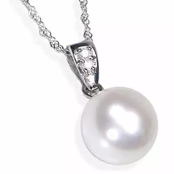 and Me Jewelry PT Platinum Frame с подвеской из натурального жемчуга Акойя с домашними чистыми японскими бусинами и бриллиантами в [You Box] 9,0 мм [камень рожденных в июне]